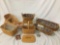 7 Longaberger baskets and accessories incl. 4 w/ cloth liners and 3 w/ leather handles