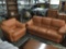 2pc Interline Orange Leather sofa & armchair set made in Italy - couch has some scratches - as is