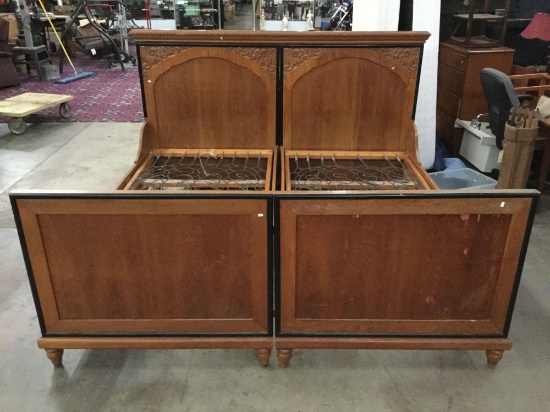 2 Antique Twin Sized Beds Converted into 1 larger frame. Includes original spring bases