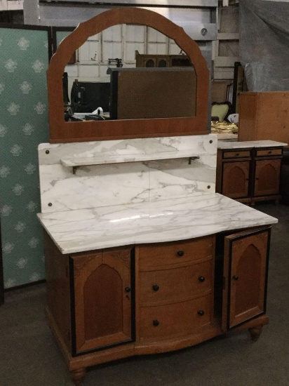 Antique marble and oak wash stand/bathroom vanity - as is see pics