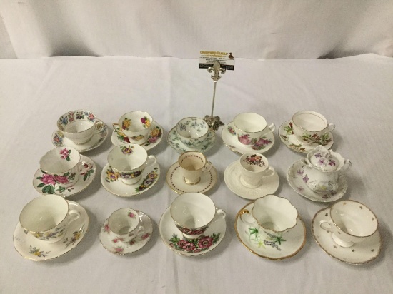 15 fine china tea cup and saucer sets incl. Redford Crown China, Roslyn Royal Standard, etc