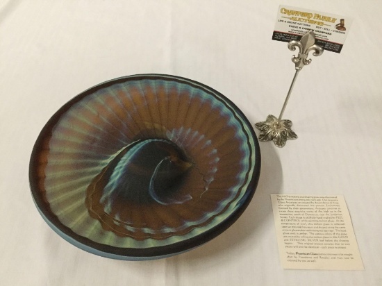 Fantastic Phoenician elevated glass shell design art plate w/ 18kt and sterling rolled in glass