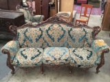 Antique Victorian wood carved couch w/ ornate frame & original upholstery (well worn) - matches 122