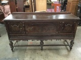 Antique ornately carved deco buffet sideboard with 2 cabinets / 1 large drawer - fair cond