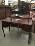 Antique deco flame mahogany vanity dressing table with mirror and 3 drawers