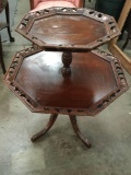 Antique ornate two-tier pie crust tea table side table - mahogany