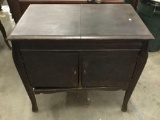Antique mahogany record cabinet with turntable - as is untested needs repair on left bottom