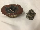 2pc lot of unknown fossils/crystal mineral specimens