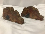 Pair of sliced petrified wood bookends