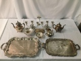 11 pc collection of silver plate antiques incl. serving trays & teapots, and more - see desc