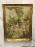 Antique pastoral scene tapestry in gilt Victorian style frame
