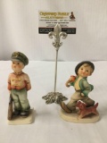 2 Goebel - M.J. Hummel German ceramic figures; Soldier Boy (MK4), Strolling Along (MK3)
