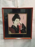 Original Japanese mixed media woman figure shadow box style art piece in frame