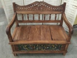 Vintage carved and painted Eastern influenced wooden bench seat