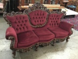 Antique Victorian gothic influence mid 1800's sofa w/ rolled arms & tufted upholstery - matches 233