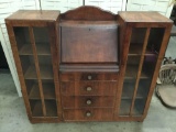 Antique mahogany burl deco secretary desk w/ rare double sided curio shelves