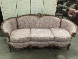 Antique carved wood base Victorian sofa couch with pink upholstery