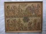 Antique hand made tapestry with Eastern religious scene in frame
