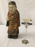 Asian wood carved and painted Buddhist figure