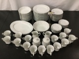 87 pc silver-rimmed china set incl. plates, bowls, tea cups, and more see pics
