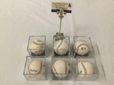 6x authentic MLB baseballs in acrylic cases - all signed by players incl. Corey Patteron, Doug