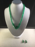 Deep green Jade necklace and matching ear rings On sterling silver