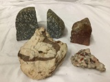Selection of 5 assorted crystals/rock minerals incl. pair of asymmetrical sliced bookends