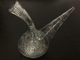 Unique cut crystal wine decanter with goose neck top and aerator - etched pattern