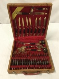 31 pc mid century Siam brass flatware set in box - see pics nice set