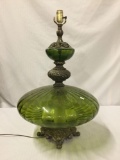 Antique depression era 40's green glass and brass design table lamp - no shade