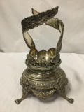 Unique silver plate antique wine bottle holder w/ wrapped leaf design and drape base