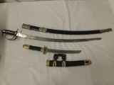 Vintage repro cavalry sword & sheath w/ Japanese style small knife/sword & sheath - display decor