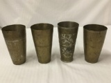 4 vintage etched brass water cups - made in India