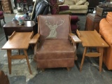 Vintage Wagon Wheel Style Armchair Rocker with Leather Cushion with Design