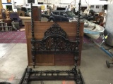Antique mahogany mid 1800's ornately carved queen size bedframe w/ spiral columns
