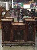 Stunning art deco antique server/sideboard or dry bar with mirrored back and red marble top as is