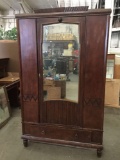 Large antique turn of the century early deco bedroom wardrobe with mirrored front
