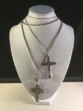 2 large vintage sterling silver crosses on 30 inch sterling silver chains