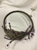 Metal frame art mirror with purple rhinestone 