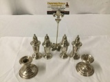 6 weighted sterling silver antiques - 4 shakers and 2 candle holders