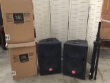 Pair of JBL M-Pro professional Loudspeakers, model no. MP415 w/ speaker stand as is