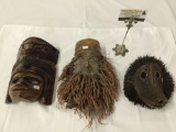 Lot of 3 hand crafted African, South American, etc tribal masks - various designs and materials
