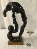 1979 Austin Sculpture art piece statue of woman's face with wood base - signed by artist Sever