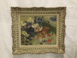 Antique Provencal french oil painting of flowers in art nouveau frame - signed by artist