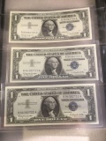 Set of 3 1957-B uncirculated 1 dollar silver certificates