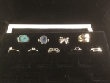 Set of 9 vintage sterling silver rings, some set w/ stones