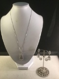 18 inch 14K white gold necklace w/ matching earrings set w/ tanzanite gemstones