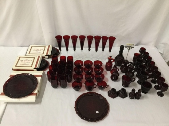 66 pc collection of deep ruby red glasses incl. Avon Cape Cod collection and more