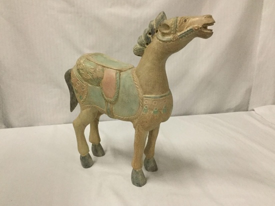 Vintage hand carved and painted wooden horse statue - has been repaired