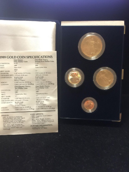1989 US mint 4 coin Gold eagles set 1 ounce , 1/2 ounce ,1/4 ounce and 1/10 ounce W/ coa